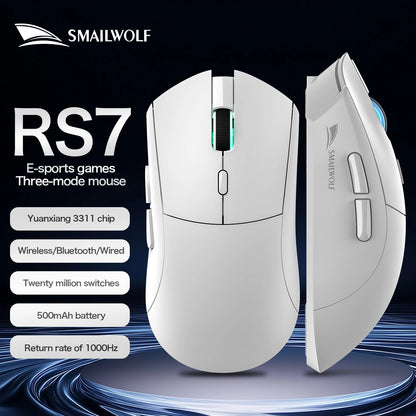 Ratón gaming inalámbrico Bluetooth SMAILWOLF RS7 de tres modos PAW3311 con macros, para portátil, gaming y oficina
