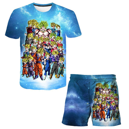 Japanese cartoon Dragon Ball Z T-shirt children's top T-shirt shorts two-piece set for summer boys T-shirt+shorts beach pants