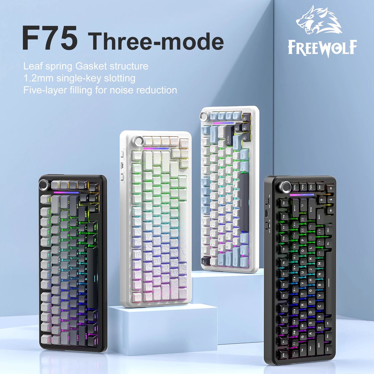 Teclado mecánico F75 FREEWOLF * AULA F75 Bluetooth trimodo, diseñado para gaming y uso de oficina
