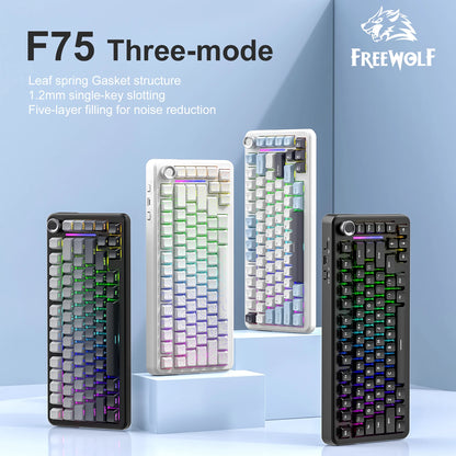 Teclado mecánico F75 FREEWOLF * AULA F75 Bluetooth trimodo, diseñado para gaming y uso de oficina