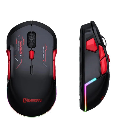 MKESPN W12 trådlös Bluetooth-gamingmus med 10 knappar, makro, flerkanals tri-mode, stor RGB, ergonomisk och ambidexterous