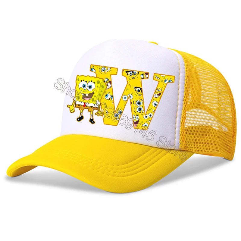 Spongebob-baseballkasketter til børn – kawaii-tegneserie med bogstaver – afslappet solhat til børn – justerbar kasket med skygge – fødselsdagsgaver