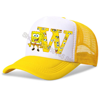 Spongebob-baseballkasketter til børn – kawaii-tegneserie med bogstaver – afslappet solhat til børn – justerbar kasket med skygge – fødselsdagsgaver