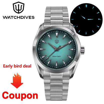 Watchdives WD0006 V2 Watch VH31 Sweep Second Quartz Movement Sapphire Luminous Stainless Steel Watches Waterproof 38mm Watch