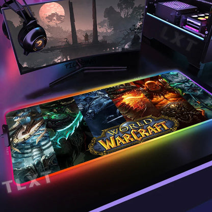World Of Warcraft RGB Mousepad Large Gaming Mousepads Luminous Mouse Pad WOW Big Desk Pad LED Mouse Mat Backlit Keyboard Mats