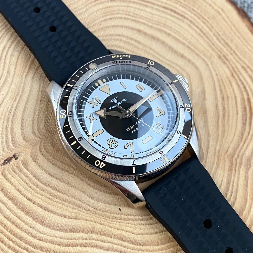Tandorio NH35A PT5000 Mechanical Men's Watch 20BAR Waterproof Sapphire Luminous Red Black Dial Stainless Steel Bracelet New Clock