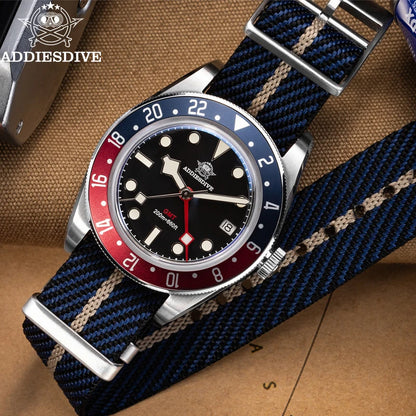 ADDIESDIVE GMT Quartz Watches Bubble Mirror Glass AD2044 Men's Sport Diver Watch 20Bar Waterproof Super Luminous Man WristWatch