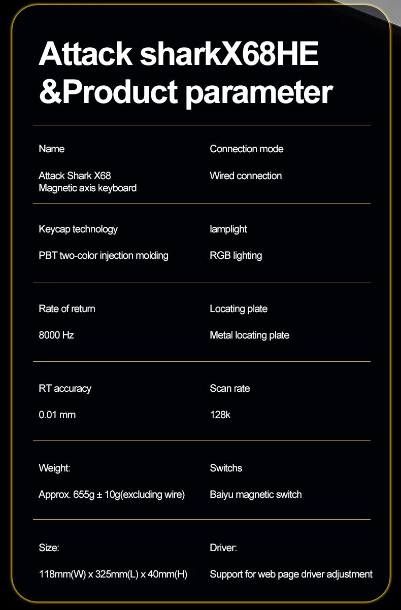 Magnetic Switch Keyboard ATTACK SHARK X68HE X68PRO HE and FREEWOLF F68 Wired F68Pro Wireless for Pro Gaming 0.01mm Rapid Trigger