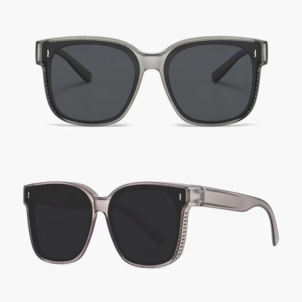 KLASSNUM Transfer Sunglasses Ladies Fit Over Sun Glasses Men Oversize Square Wrap Around Glasses for Prescription Myopia Goggles