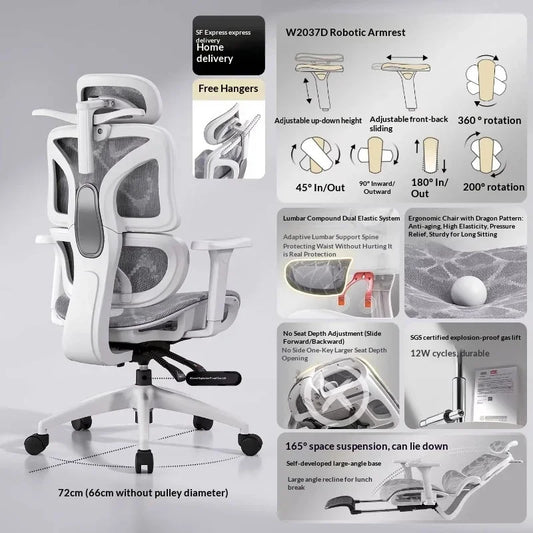 Ergonomic Mesh Office Chair with Adjustable Lumbar Support, Reclining Headrest, Swivel Design, Rolling Casters, Comfortable Home Office & Gaming Chair