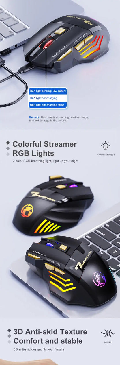 Wireless Mouse Bluetooth Wireless Mouse Rechargeable Computer Mouse Gamer Ergonomic Gaming Mouse RGB Backlit Silent Mice For PC