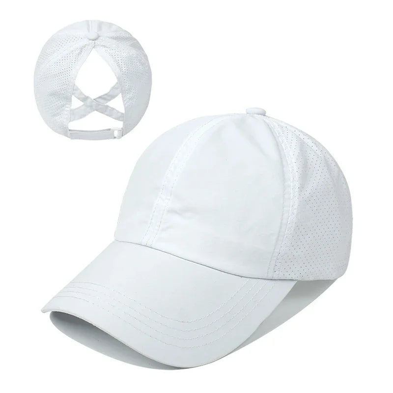 Casquette de baseball d'été, tenue de golf, casquette de sport et de loisirs à bande croisée pour queue de cheval, casquette à visière en forme de bec de canard en maille à séchage rapide