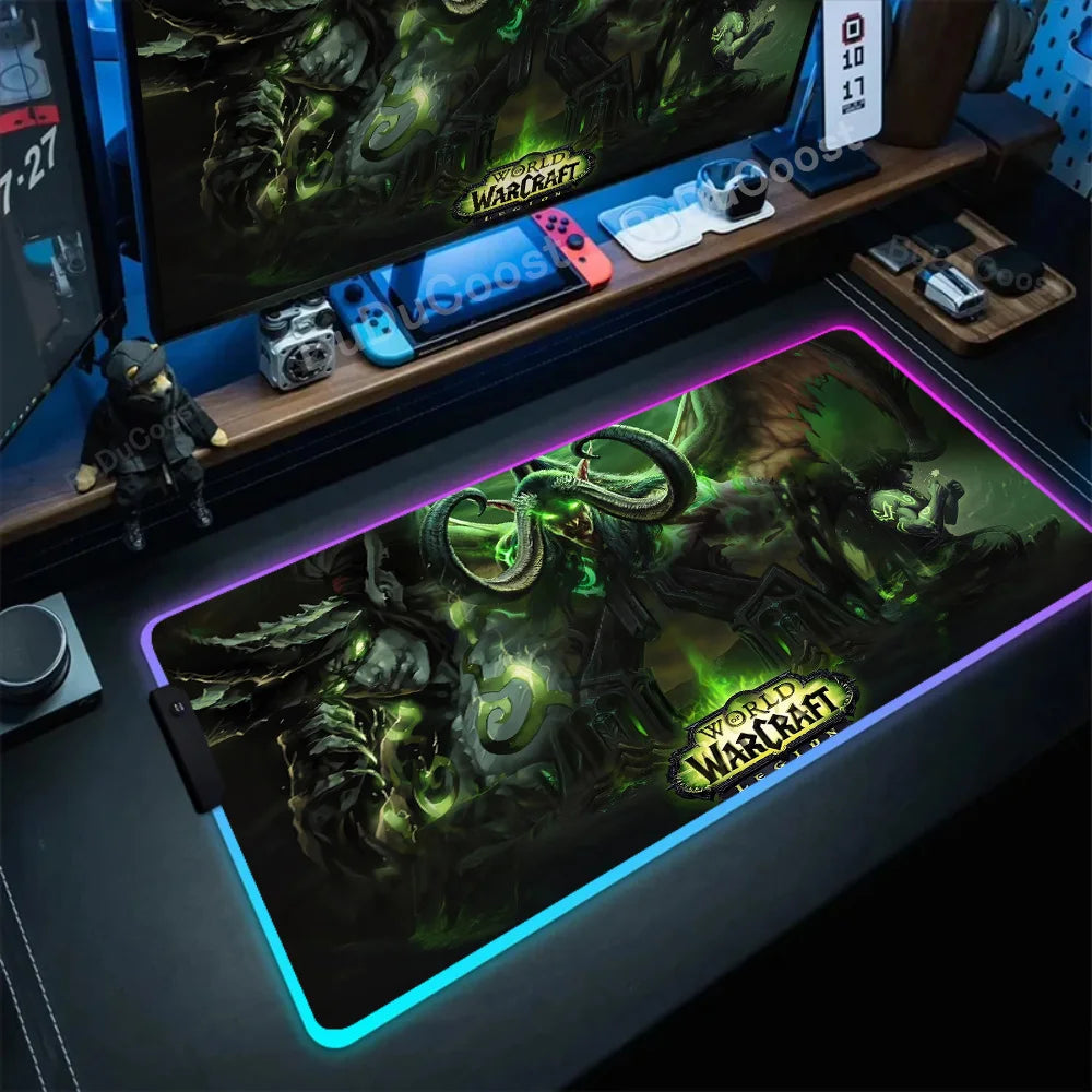 RGB Mouse Pad Game World Of Warcraft Large Table Pad Computer Accessories XXL Laptop Antislip Keyboard Pad LED Backlight Deskmat