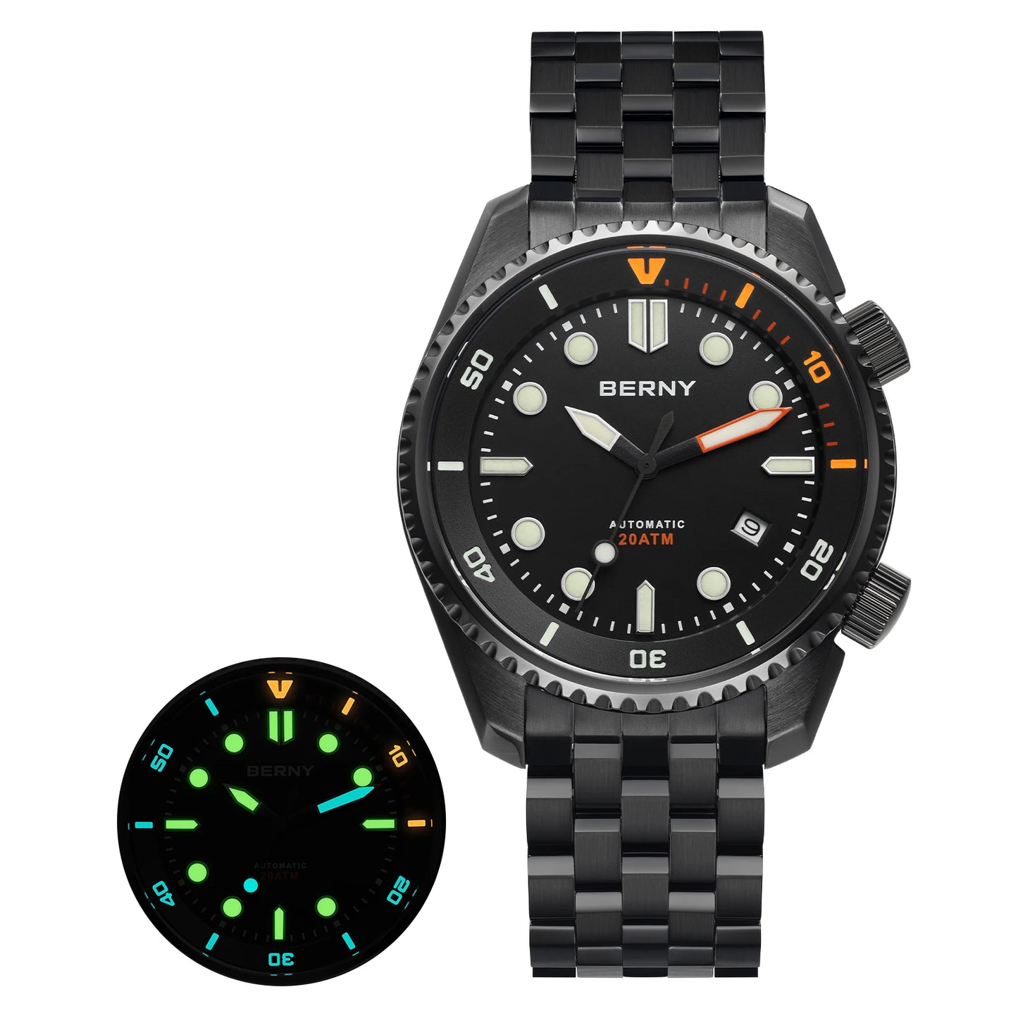 BERNY Diver Automatic Watches Men's Luxury Sapphire 316L Stainless Steel Mechanical Watch 42MM 200M Waterproof Diving Men's Watch