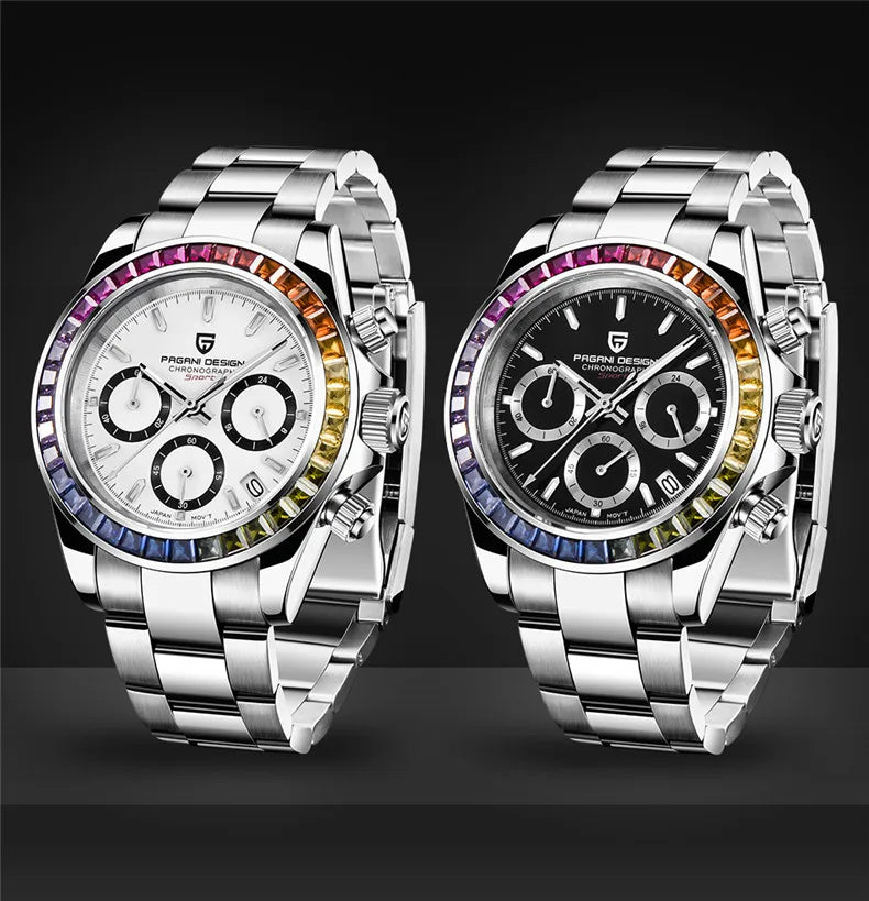 Montre-bracelet pour homme PAGANI DESIGN – Chronographe de luxe, mouvement à quartz MIYOTA VK63, verre saphir, étanche, style sportif