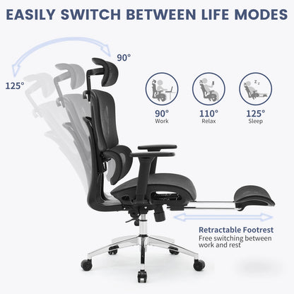 Ergonomic Office Chair, High Back Mesh Desk Chair w/Footrest, Dynamic Lumbar Support, Adjustable Headrest 90-125° Tilt Backrest