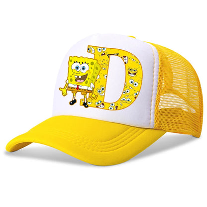 Spongebob-baseballkasketter til børn – kawaii-tegneserie med bogstaver – afslappet solhat til børn – justerbar kasket med skygge – fødselsdagsgaver