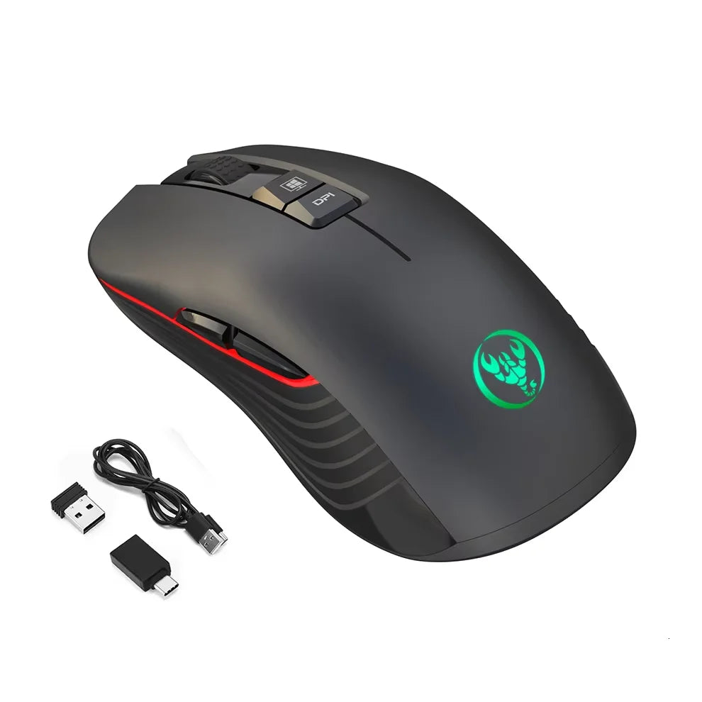 Ratón inalámbrico USB recargable para diestros, con Type-C, para portátil y ordenador, clic silencioso, retroiluminado, ratón gaming 3600cpi