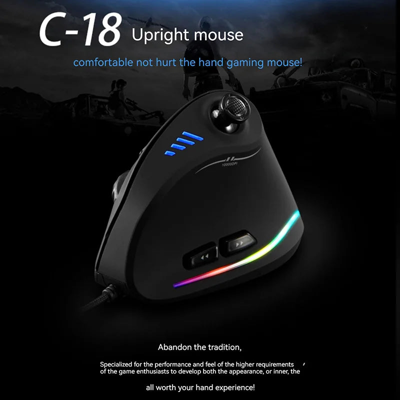 Mouse verticale ZELOTES C-18, mouse ottico RGB a 11 tasti con joystick, mouse gaming laser programmabile per PC e gamer
