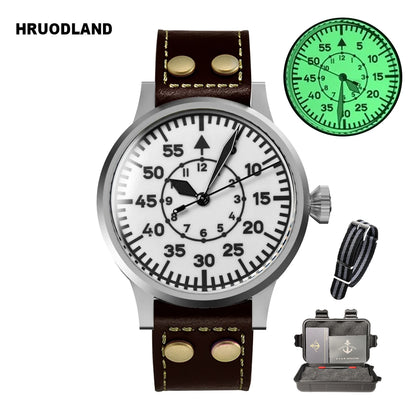 Hruodland Pilot Men's Automatic Mechanical Watch Pt5000 Sapphire Luminous C3 Stainless Steel Waterproof 10Bar reloj hombre