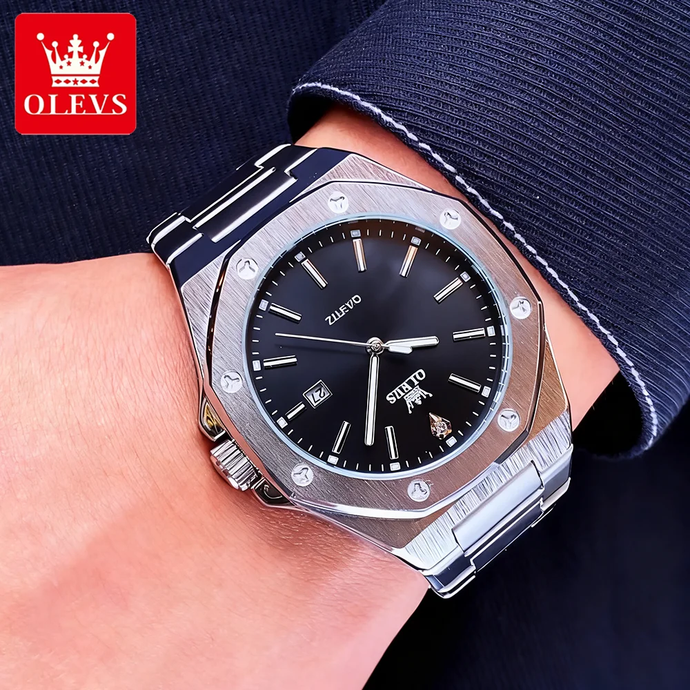 OLEVS Men's Watches Luxury Classic Fashion Fine Steel Original Brand Quartz Wristwatch for Man Waterproof Luminous Date reloj
