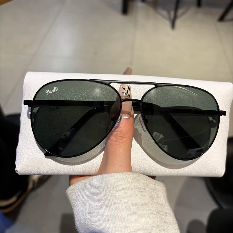 2026 New Glass Sunglasses For Men Fashion With UV Protection Large Frame Refreshing Sunshade For Driving Pilot Style Glasses