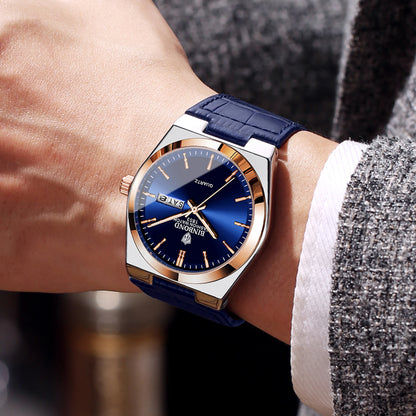 BINBOND Luxury leather strap quartz wristwatches precise luminous waterproof auto date week display durable men's watch reloj