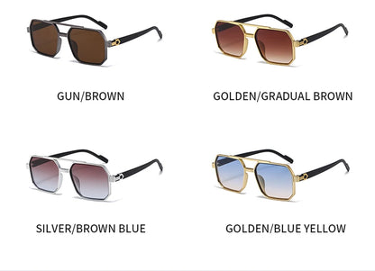 2pcs Trendy Metal Polygonal Pilot Women Sunglasses Luxury Double Beam Men Sunglass Outdoor Driving Shade Sunglasses Unisex UV400