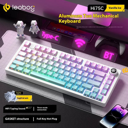 LEOBOG Hi75C Mechanische Tastatur 3Mode/Kabelgebundenes Kit Hot-Swap mit Drehknopf RGB Aluminiumlegierung Gasket Hi75C Tastatur-Kit PC Custom Geschenk