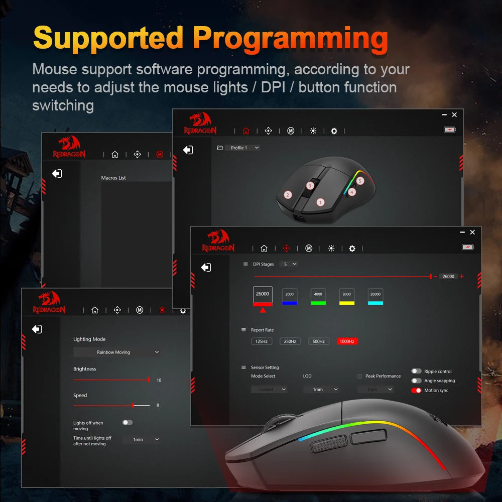 REDRAGON DEICIDE M816 PRO RGB USB mit Bluetooth-Unterstützung, 2.4G kabellose Gaming-Maus, 26000 DPI, 6 Tasten für Gamer, kabelgebundene Computermaus
