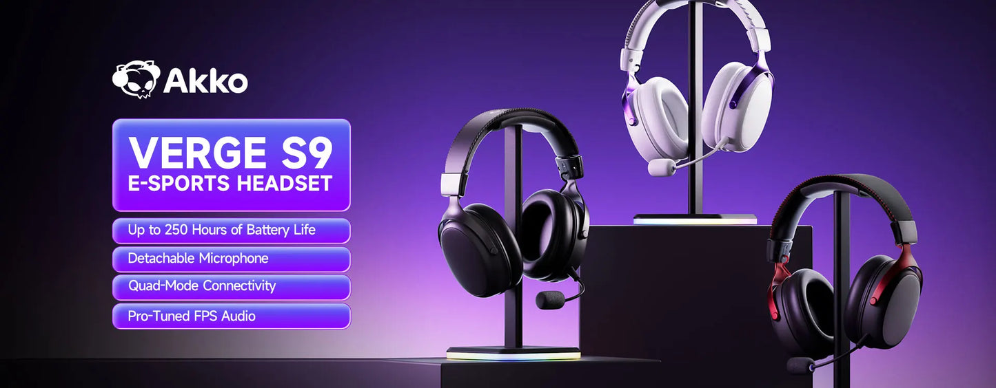 AKKO Verge S9 Gaming-Headset mit Mikrofon – 53mm-Treiber, Quad-Mode Wireless Bluetooth 5.3, 7.1 Surround Sound FPS Pro Gaming-Kopfhörer