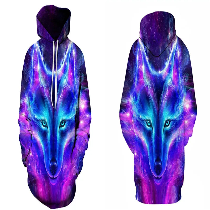 Neuer modischer Hoodie mit 3D-Tierprint für Herren und Damen, personalisiertes Design, Sweatshirt mit Schnee- und Doppelwolf-Motiv, Harajuku Oversized Hoodie