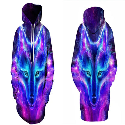 Neuer modischer Hoodie mit 3D-Tierprint für Herren und Damen, personalisiertes Design, Sweatshirt mit Schnee- und Doppelwolf-Motiv, Harajuku Oversized Hoodie