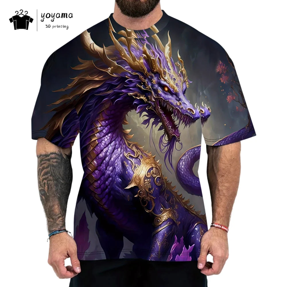 Pánske tričká s motívom draka, tričko s krátkym rukávom, módne streetové tričko s okrúhlym výstrihom, trendové zvieracie motívy, 3D tlač, voľný strih, univerzálne pánske oblečenie