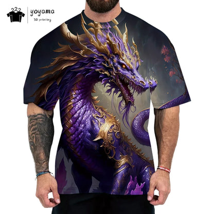 Pánske tričká s motívom draka, tričko s krátkym rukávom, módne streetové tričko s okrúhlym výstrihom, trendové zvieracie motívy, 3D tlač, voľný strih, univerzálne pánske oblečenie