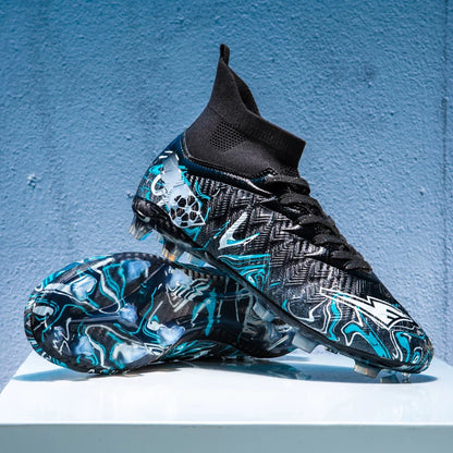 Men's High Ankle Football Boots Turf Soccer Cleats Breathable Non-slip Training Match Sneakers Outdoor Sports FG Soccer Shoes