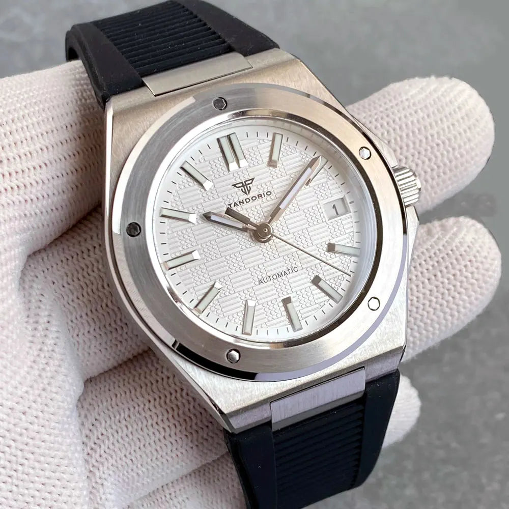 Relógio Mecânico Masculino Tandorio New Black Luxury Business Engineer Style com Vidro de Safira, 100m à Prova de Água, NH35A Automático