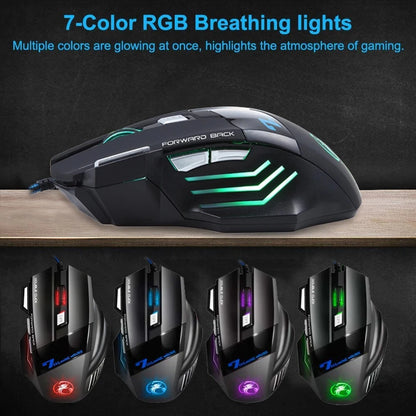 Mouse da gaming cablato per gamer, mouse per computer ergonomico con retroilluminazione RGB silenziosa, LED, 7 pulsanti, USB, per PC desktop