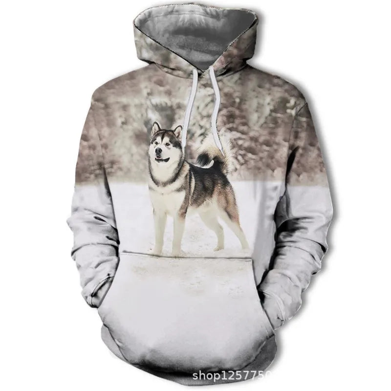 Neuer modischer Hoodie mit 3D-Tierprint für Herren und Damen, personalisiertes Design, Sweatshirt mit Schnee- und Doppelwolf-Motiv, Harajuku Oversized Hoodie