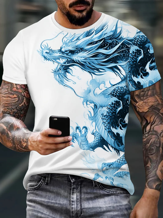 Heren T-shirt met drakenprint, casual ademende stof, grafisch T-shirt in streetstyle, outdoor fashion, shirt met korte mouwen, heren T-shirts