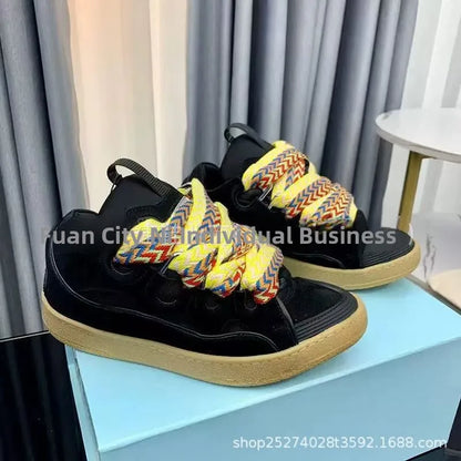 Comfortable High Heel Skate Shoes Thick Bottom Casual Sporty Dad Bag Shoes Vietnamese Cambodian New Style Knot Tied Slip-On