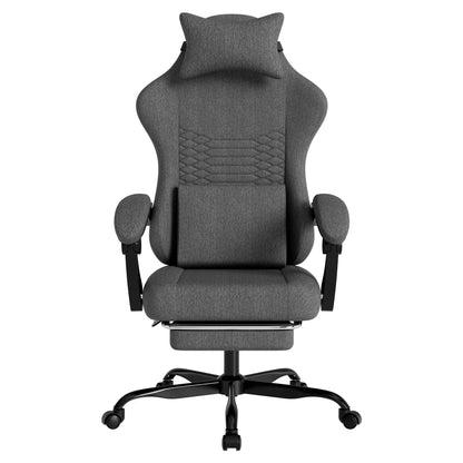 Dark Gray Fabric Gaming Chair, Massage Office Chair with Headrest, Ergonomic Racing Design, Adjustable Footrest, for PC Gamers