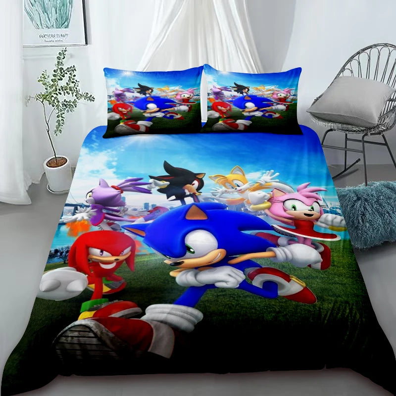 Cool Sonic Duvet Cover Set Bedding Set, Duvet Cover for the Bedroom, Home Decor Birthday Gifts for Kids and Teens King Queen