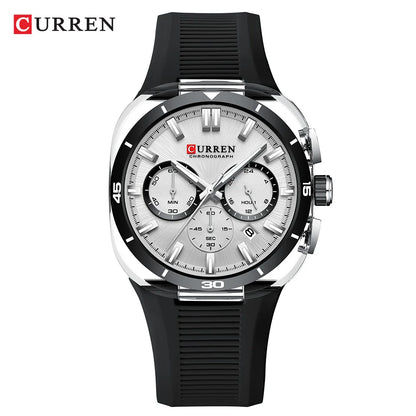 Montre pour homme CURREN – Nouveau modèle de luxe à quartz, bracelet en silicone, style sportif, multifonction, étanche, lumineuse, avec affichage de la date et chronomètre.