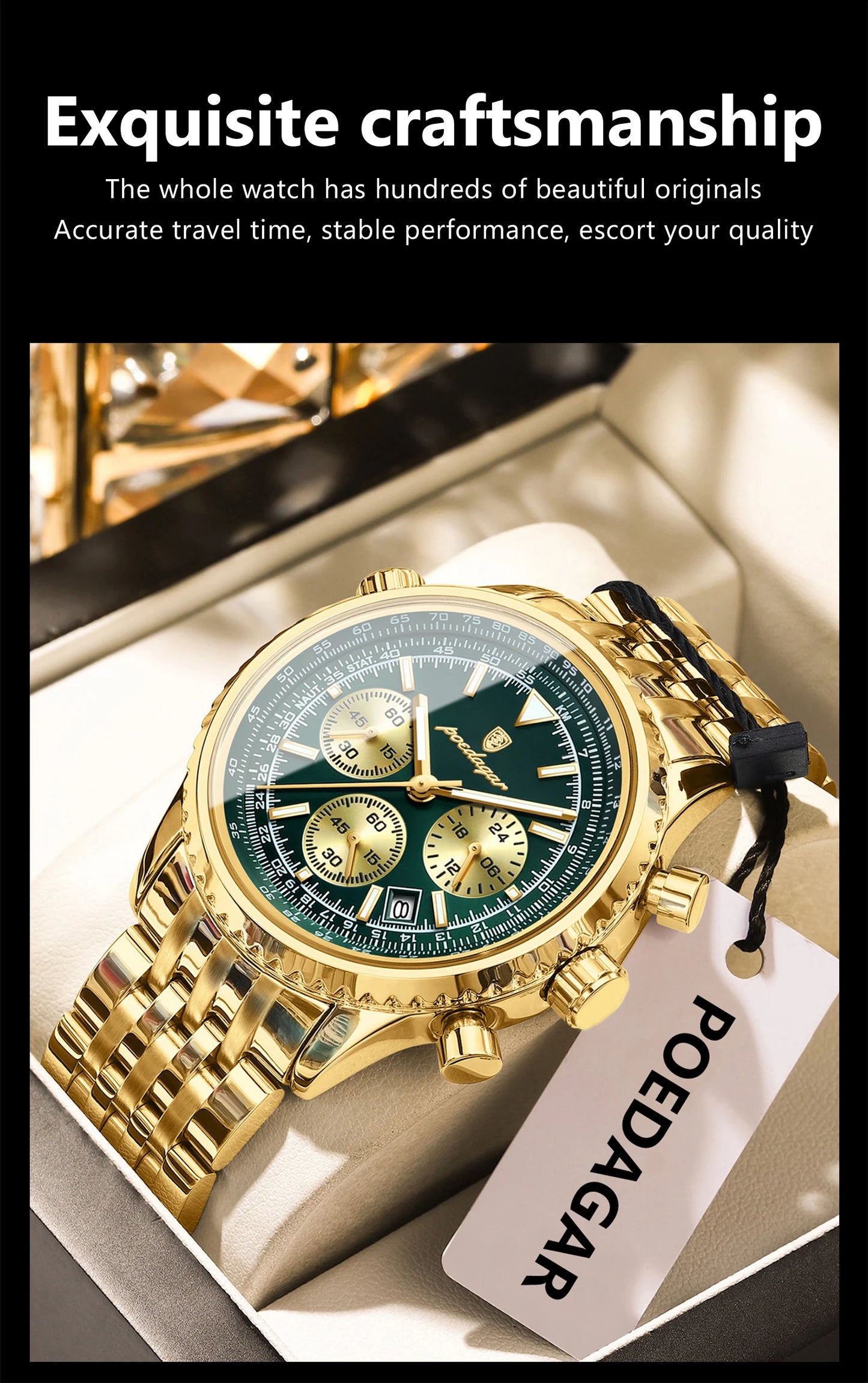 POEDAGAR Trendy Man Watch Chronograph Date Waterproof Luminous Men's Watches Stainless Steel Quartz Sports Luxury Man Wristwatch