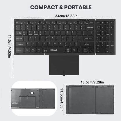 Jomaa hintergrundbeleuchtete klappbare Full-Size-Tastatur Bluetooth+USB, kabellose Tastatur mit Touchpad und Ziffernblock für Laptop Windows