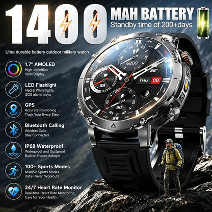 2026 TANK Ultra New 1400mAh Big Battery Smart Watch Men GPS path Sport Flashlight BT Call Waterproof Outdoor Military Smartwatch
