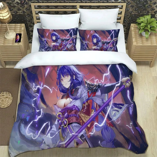 Anime Genshin Impact-beddengoedset voor jongens en meisjes, Twin/Queen Size dekbedovertrek met kussensloop, bedtextiel voor kinderen en volwassenen, modieuze woontextiel