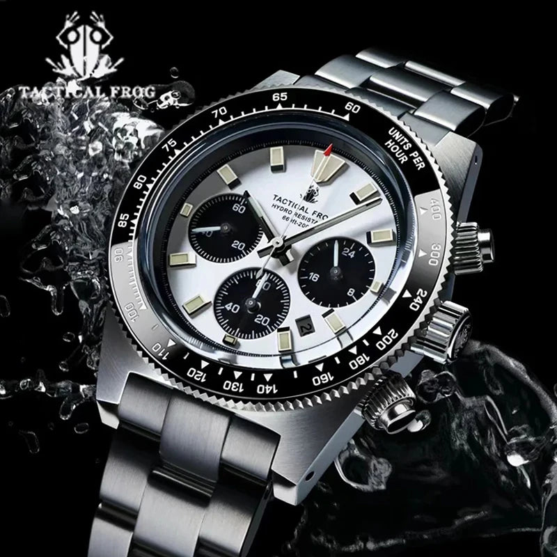 Relógio cronógrafo masculino Tactical Frog de 41mm, movimento Solar Quartz VS75, resistente à água, safira, luminosidade verde C3, relógio de pulso de quartzo