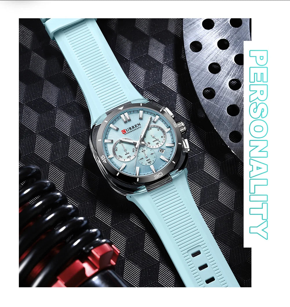 Montre pour homme CURREN – Nouveau modèle de luxe à quartz, bracelet en silicone, style sportif, multifonction, étanche, lumineuse, avec affichage de la date et chronomètre.